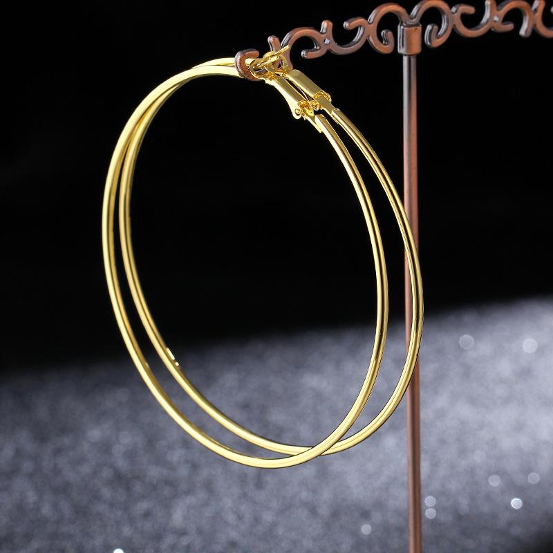 

Four-color Trendy Classic Stainless Steel Hyperbole Large Hoop Earrings For Women Big Smooth Circle Loop Earrings Size 30-100mm 30mm