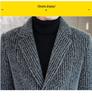 Men's Striped Mid-Length Overcoat Suit Collar Trench Coat, 2023 Autumn/Winter, Youth Plus Cotton, Thickened.