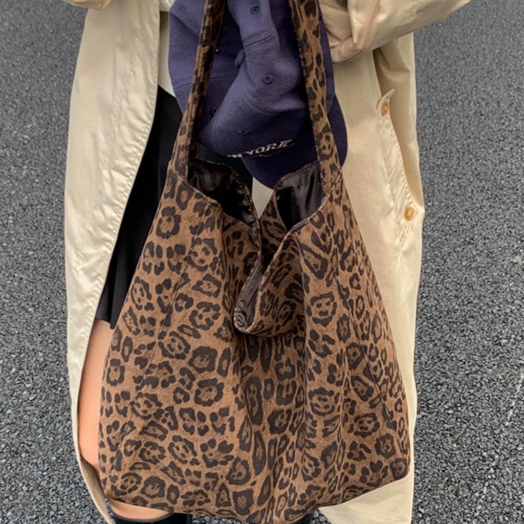 Leopard Print Bag Women'S Lazy Simple Style Versatile Shoulder Bag Simple Retro Commuter Tote Bag