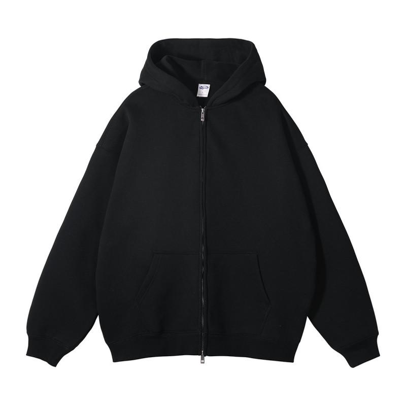 Mens Oversized Hooded Zip-Up Fleece Sweatshirt Winter Streetwear Loose Fit Long Sleeve Pullover