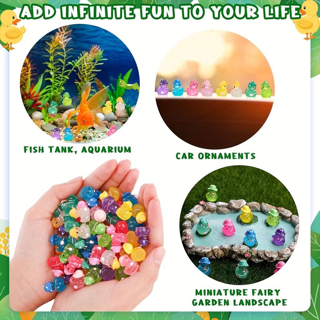 Glow-In-The-Dark 100/50Pcs Mini Resin Ducks With Hats Vibrant Multi-Colored Figures For Diy Crafts Cake Easter Micro Landscape Gardens Decor