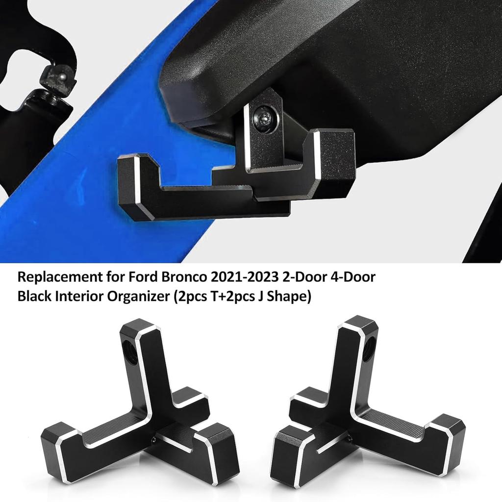 Aluminum Trunk Grocery Bag Hooks Replment for Bronco 2021-2023 2-Door 4-Door Black Interior Organizer (2pcs T+2pcs J Shape)