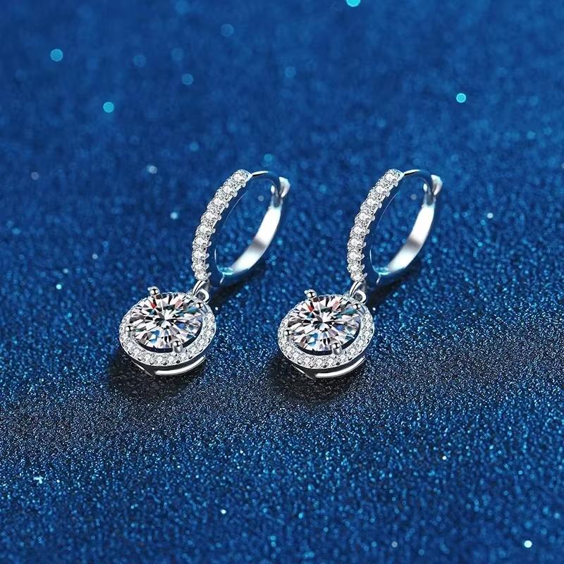 Sterling Silber 1 Karat Moissanit Runde Ohrringe für Damen Luxuriöser Abendstil