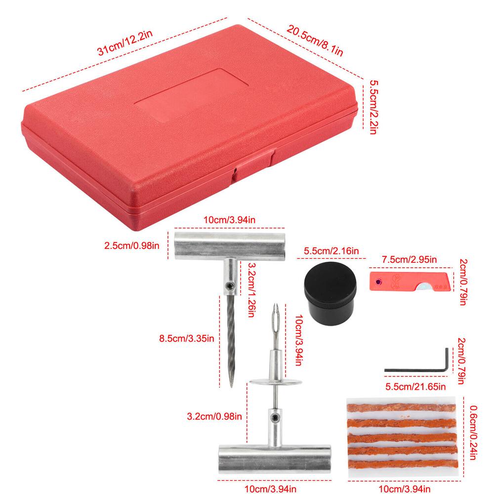 Professionelles 57-teiliges Reifenreparaturwerkzeug-Set DIY für Auto Van LKW ATV Motorrad Zuhause Stopfen Flicken Einsetzwerkzeug-Set mit rotem Koffer