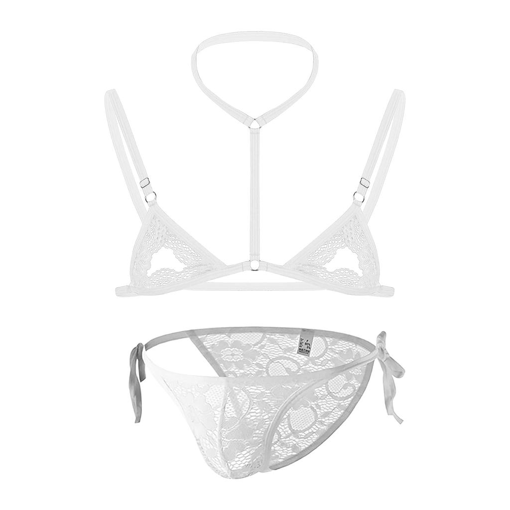 Sexy Dessous Set mit offenem BH und Höschen aus Spitze mit perforiertem Stringdreieck Geschenk [IPENNYE] Männer, T-Rücken-BH, Durchsichtig, Transparent, Höschen, Höschen,
