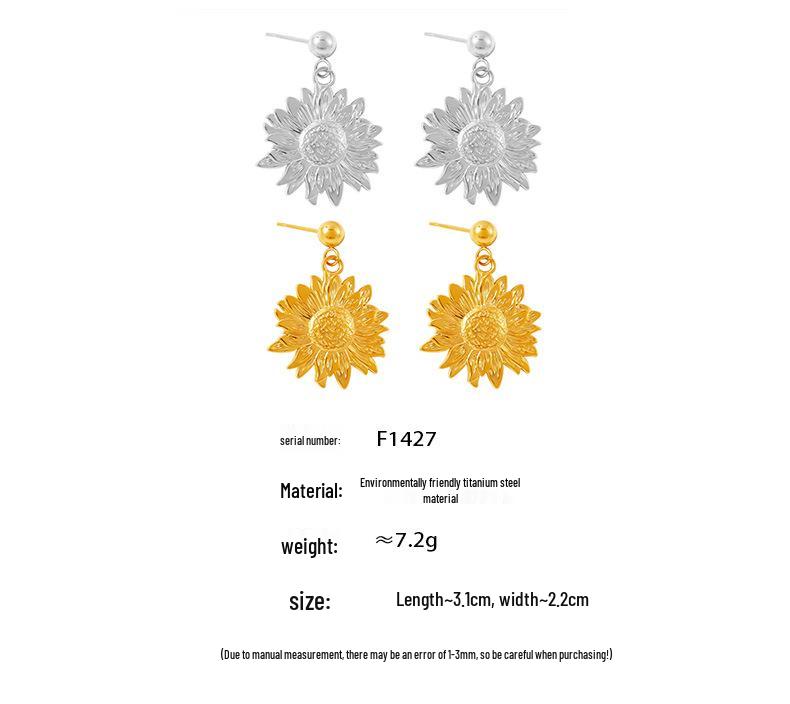 Exaggerated Titanium Steel Sunflower Earrings for Women - Retro High-End Studs