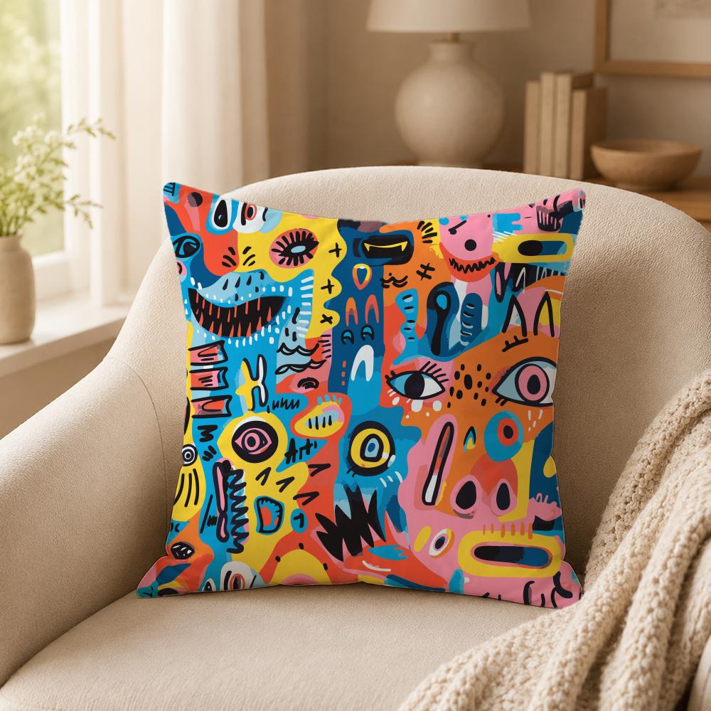 Art A-Abstract FacesS Cushion Cover Double-Sided Printed Pillow Cover Hypoallergenic Dust-Mite Proof