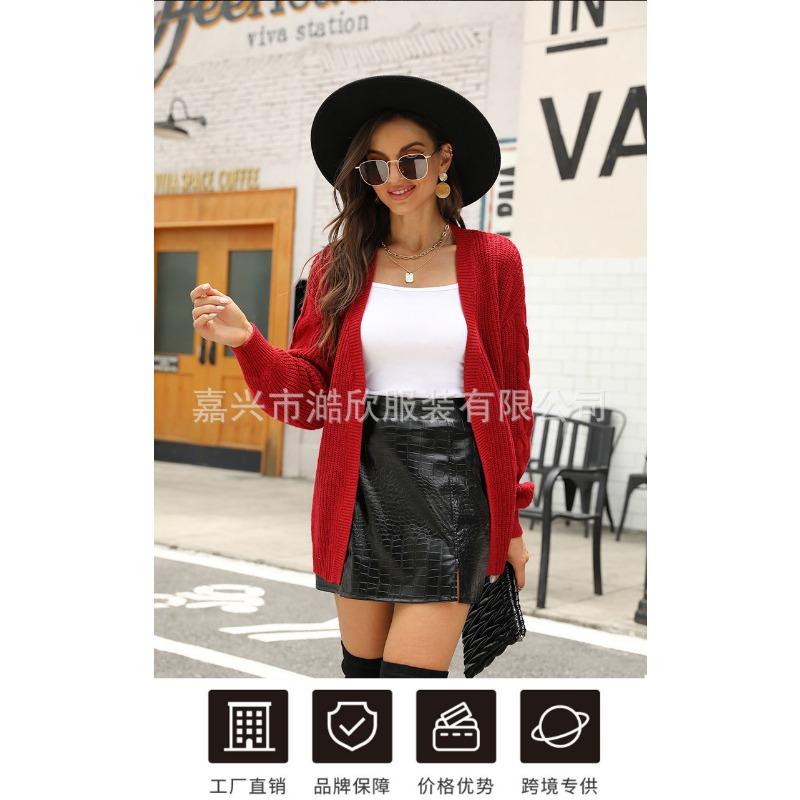 Women S V Neck Knitted Cardigan Long Sleeve Solid Color Loose Fit Sweater