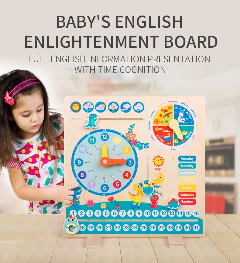 Children's Wooden Calendar Clock: Educational Toy for Learning Weather, Seasons, Days & Time