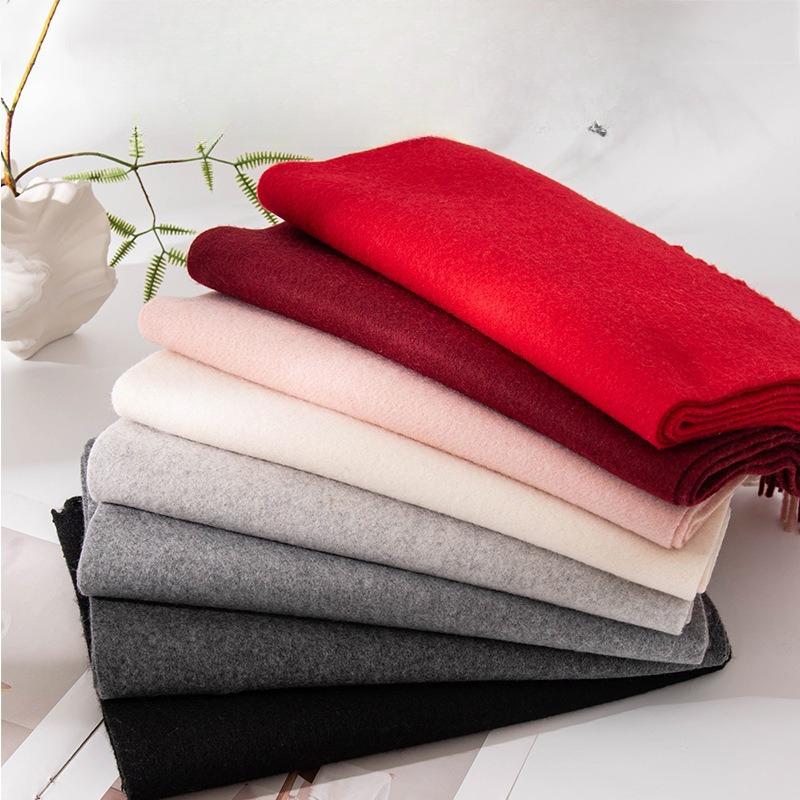 Solid Color Wool Scarf Women's Winter Wool Shawl High End Couple Style Tassel Scarf