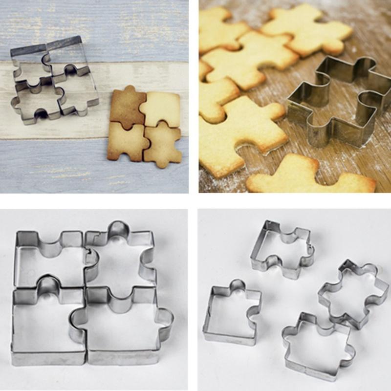 4pcs Puzzle Shape Biscuit Mold Mold Cake Biscuit DIY Tool Stainless Steel  Baking Mold
