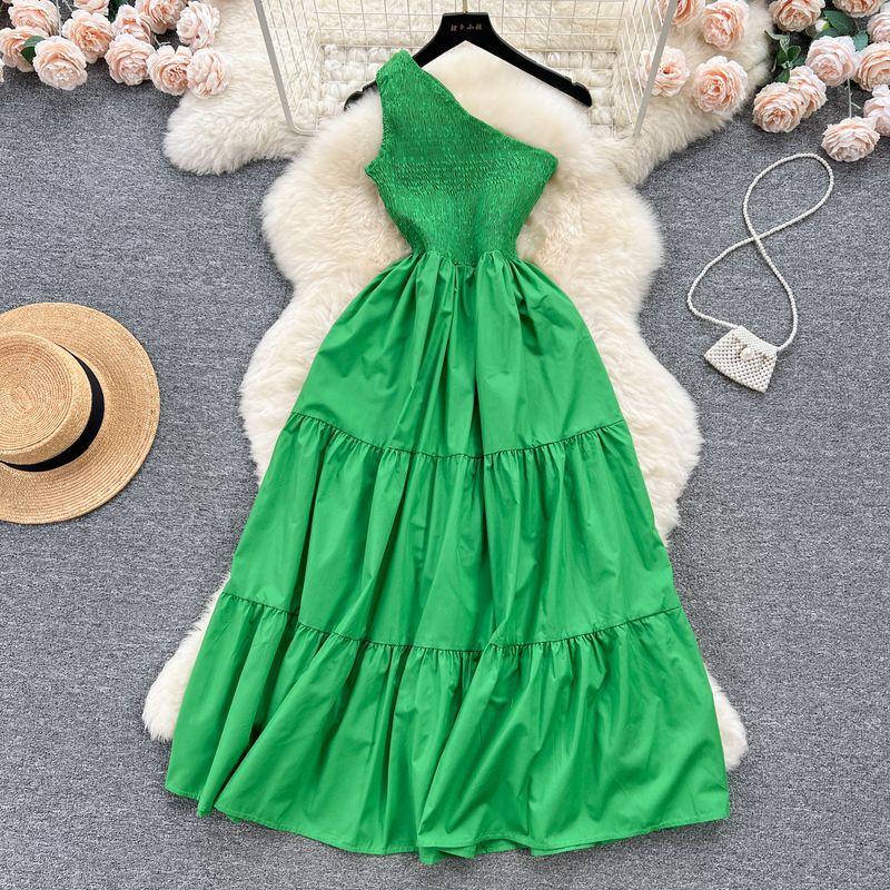 Accessible Luxury Socialite Style Diagonal Collar Summer Sling Dress