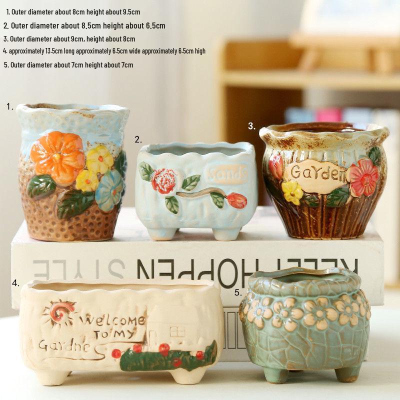 Breathable Ceramic Indoor Succulent Planter Set - Creative Small Flower Pots