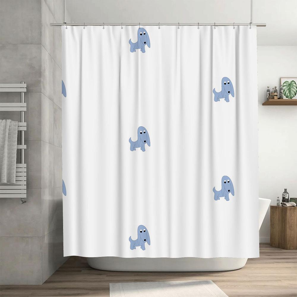 Blue Dog Print Shower Curtain Bathroom Decor Waterproof Fabric 3D Printed Bath Accessories Home Supplies White