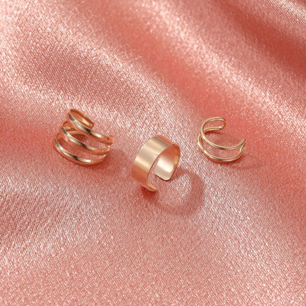 Three Styles Minimalist Plain Cuff Ear Cuff Set No Piercing Clip on Ear Wrap Ornaments for Women Punk Stackable Fashion Ear Accessories