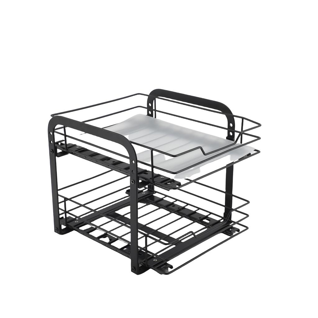 Pull Out Seasoning Rack 2 Tier Adjustable Height Heavy Duty Iron Slide Condiment Organizer for Inside Cupboard Cabinet