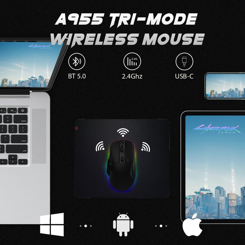 DAREU Gaming Mouse Wireless A955 RGB Wireless USB Connectable with Charging Stand 12000DPI Programmable Ergonomics Up To 120 Hours Continuous Use Year