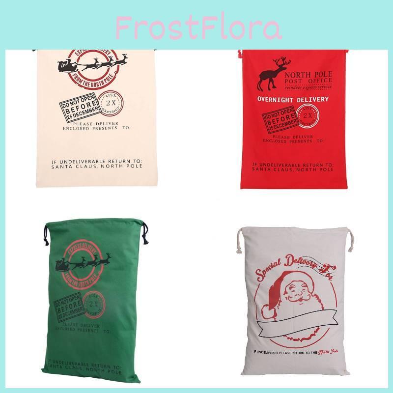 Christmas Canvas Gift Bag With Drawstring Closure For Holiday Packaging