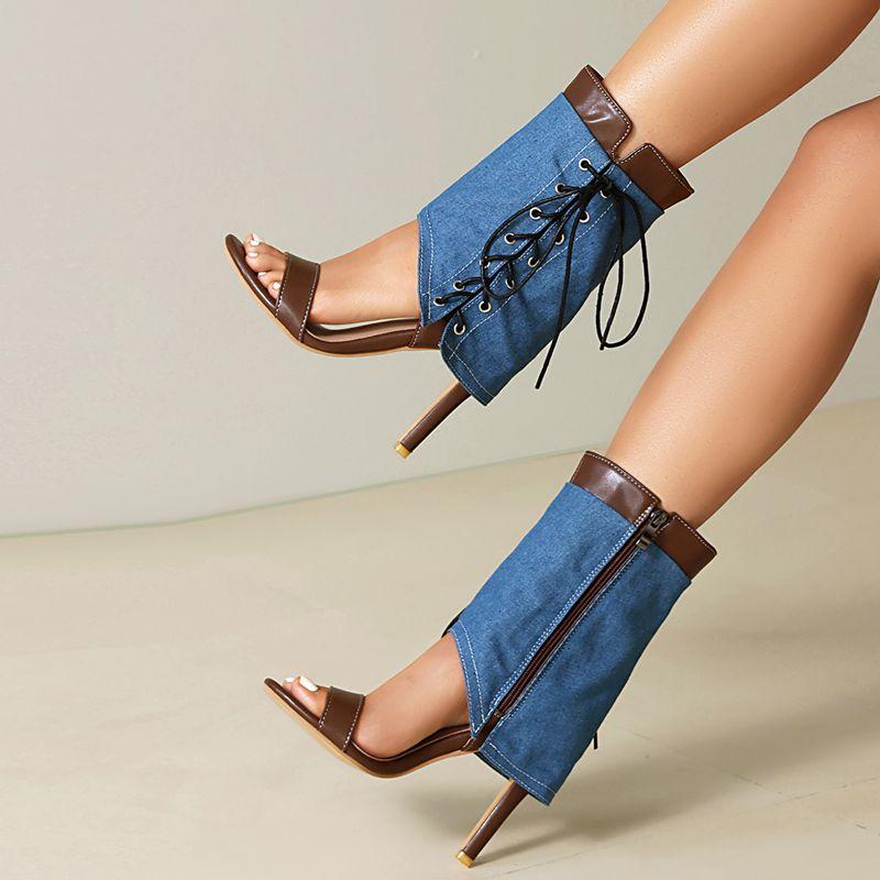 2025 Luxury Female Sandals Thin High Heels 10.5cm Zipper Lace Up Mixed Color Large Size 46 47 48 Fashion Dating Shoes