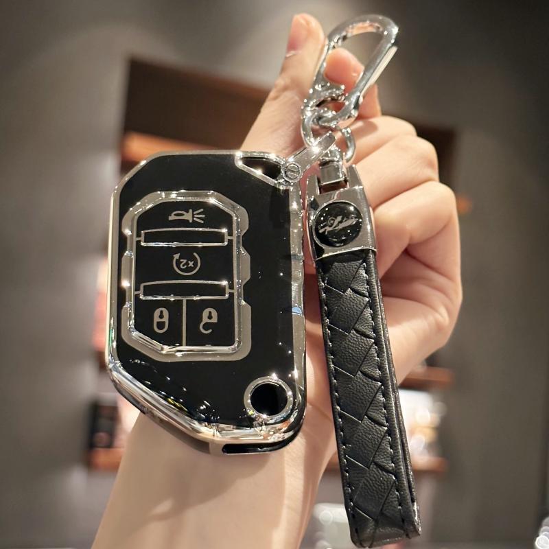 

Чехол для автомобильных ключей с брелоком для Jeep Wrangler JL JLU Gladiator JT 2018-2022, аксессуары ( Не подходит Wrangler JK) чёрный