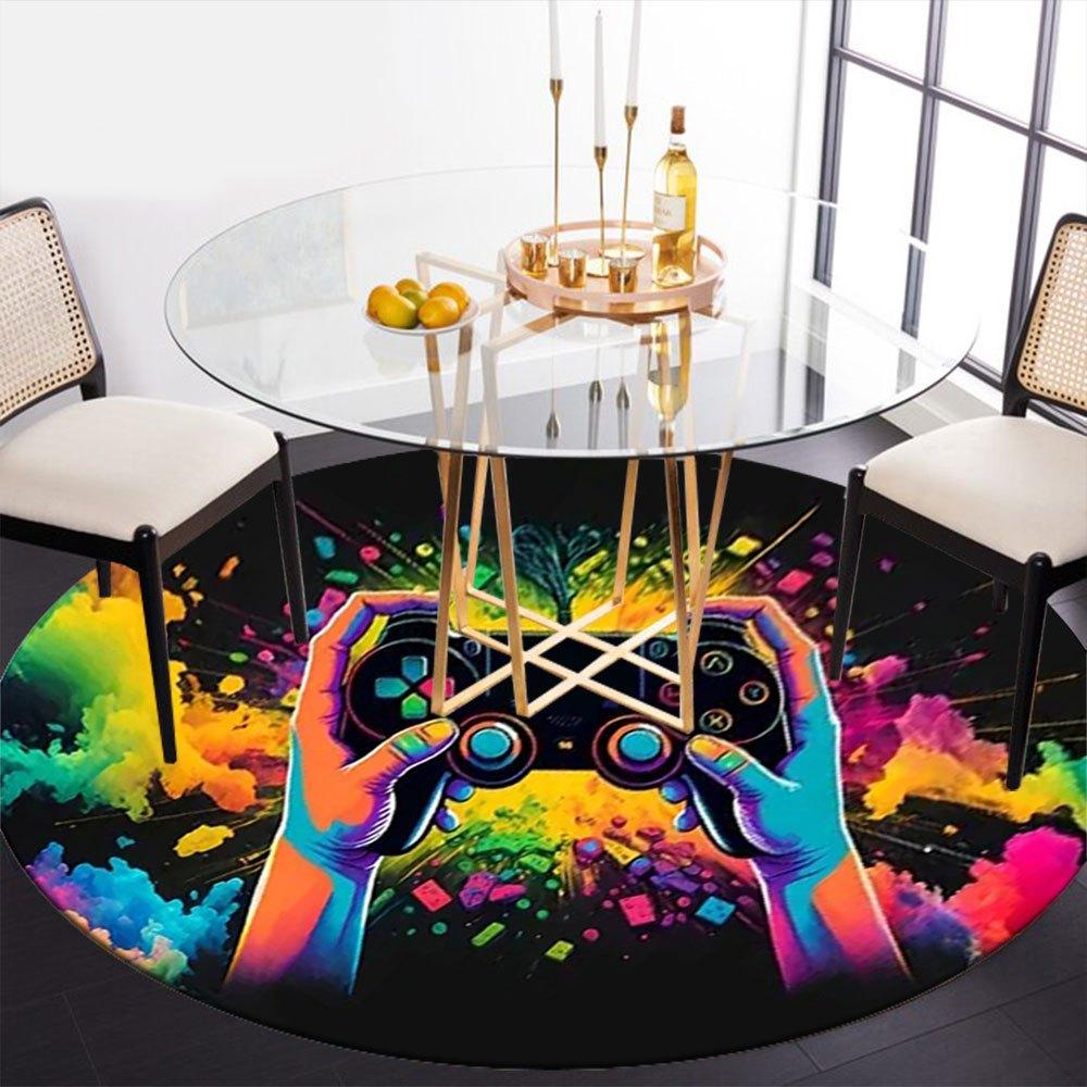 Vibrant Gaming Controller Art PrintRound Non-Slip chair mat chair carpet for office Rugs for Office Decor Gift For Valentine's Day Mother's Day Hallow