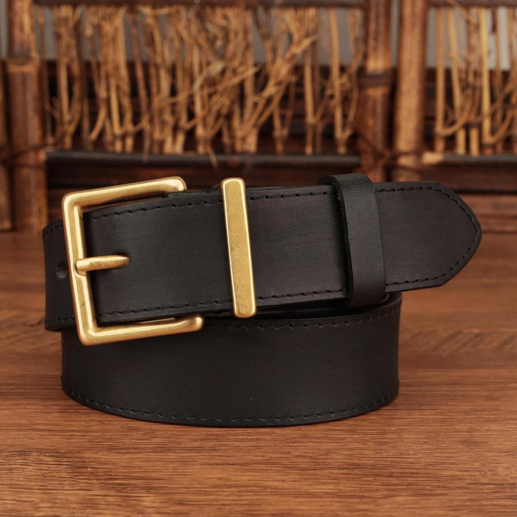 Women's Black Genuine Leather Belt with Classic Square Buckle – Versatile for Jeans and Trousers
