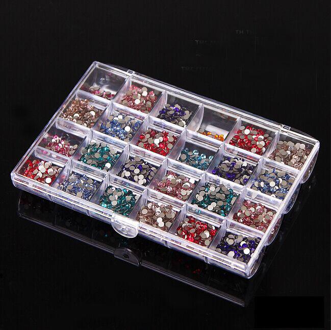 24-Grid Semi-Transparent Plastic Nail Art Rhinestone Storage Box