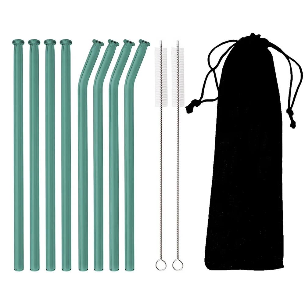 11Pcs Glass Straw Reusable Drinking Straw Borosilicate Glass Tube Straws for Drinks Cocktail with Cleaning Brush Bar Accessories