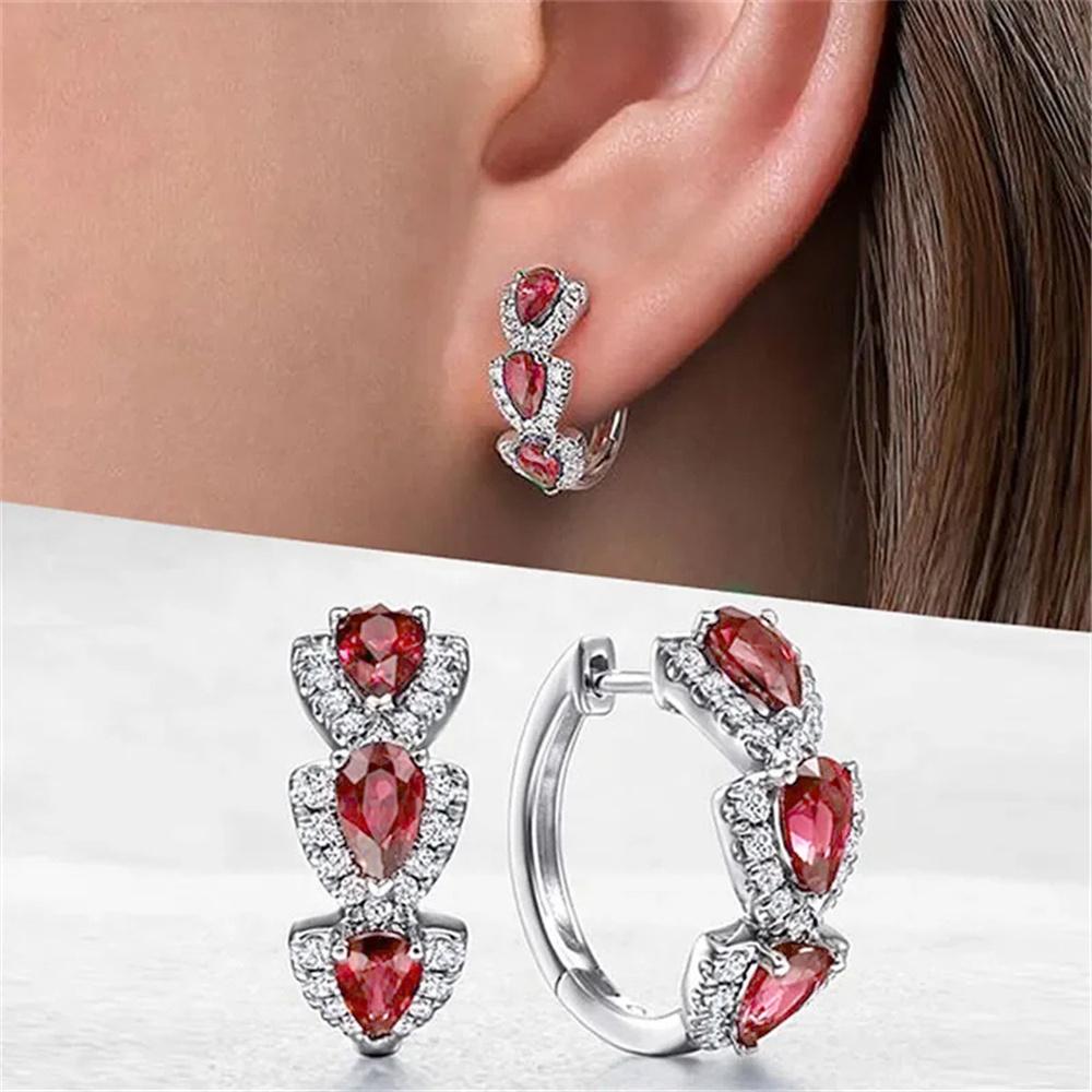 Charm Female White Blue Green Red Zircon Stone Hoop Earrings Gold Color Simple Wedding Jewelry For Women