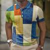 Vintage Colorful Grid 3D Printed POLO Shirt Men's Casual Gentleman Short-sleeved Top Outdoor Casual Men's and Women's Polo Shirt