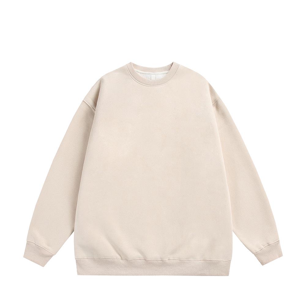 2025 Men's Suede Casual Loose Hoodie: Round Neck, Same Fabric Collar & Hem