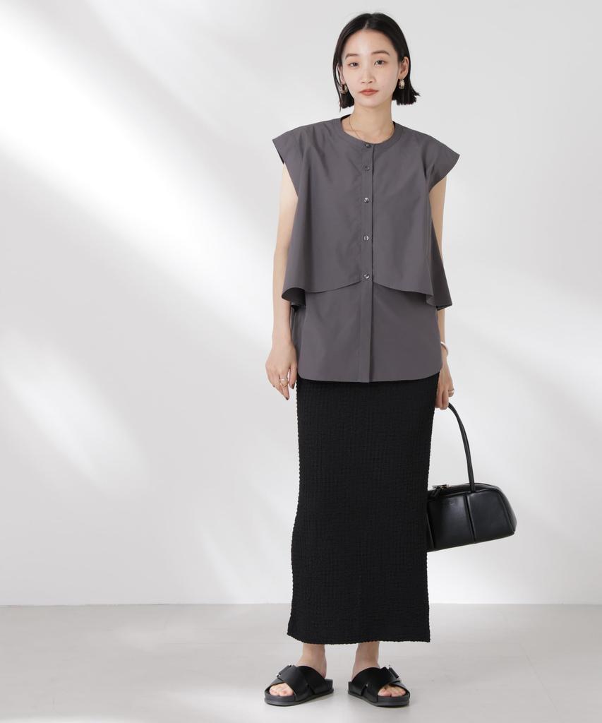 Nano Universe Front Flare Cape Collar Sleeveless F Women's Shirt, 023, Charcoal, 673-5121324