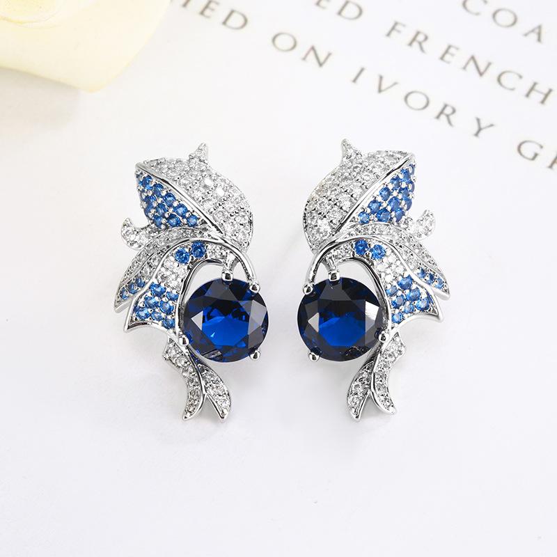 

Huameimei Jewelry Earnail Accessories S925 Silver Needle Earrings Red Corundum Blue Sharp Crystal Women s High End