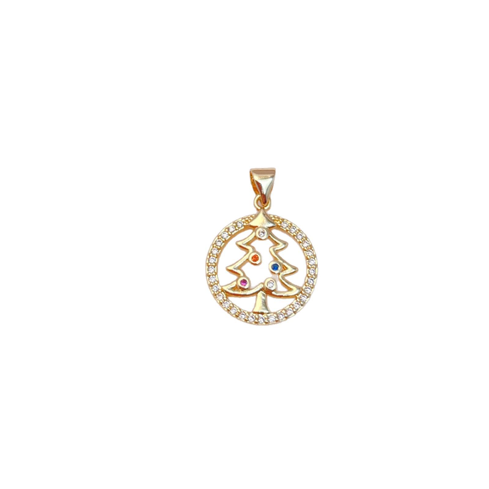 18K Gold-Plated Christmas Tree Pendant Necklace with Zircon, DIY Jewelry Accessory. Colorful Christmas Tree A 17*20