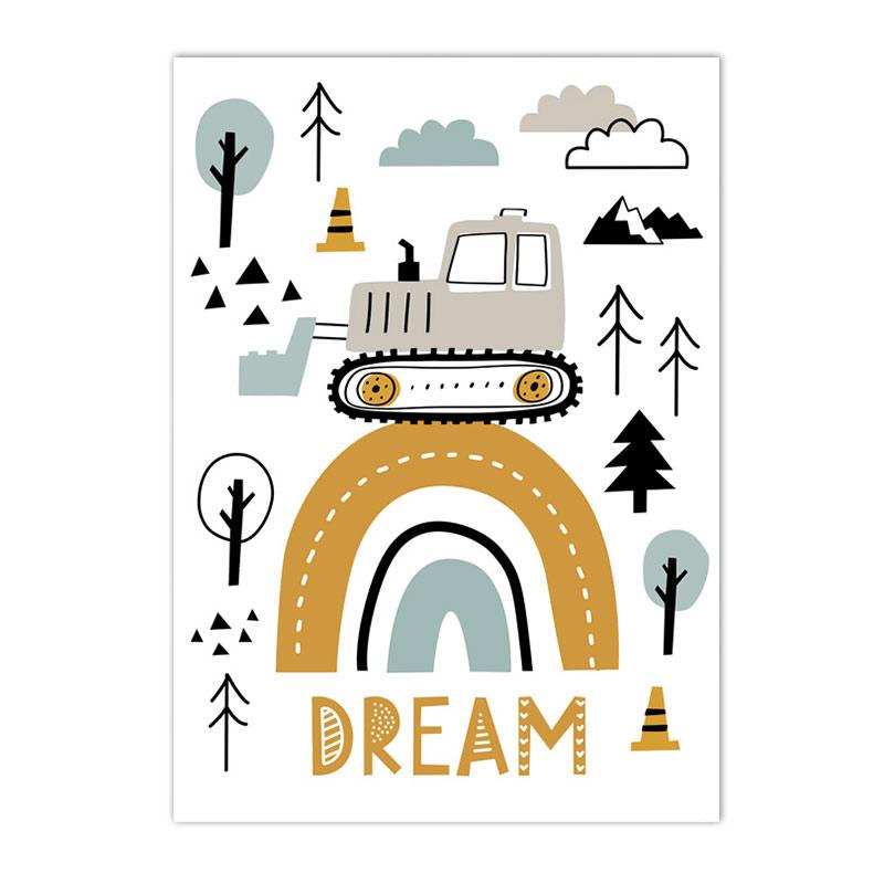 Kreslený Jeřáb Bagr Traktor Nákladní plakát Nástěnné umění Obraz na plátně Dětská školka Chlapci Obrázky Nordic Wall Print Room Decor