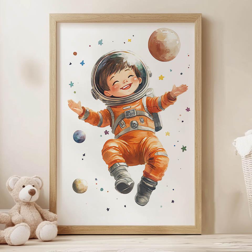 Plakat Mały Kosmonauta Plakat Mały Kosmonauta, 70X100 Cm, Rama Drewniana Ciemny Brąz, Papier Matowy 230 Gsm