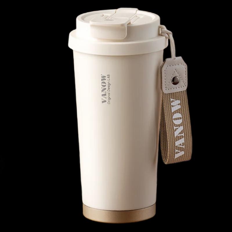 Vanow Insulated Ceramic Liner Coffee Mug with Straw