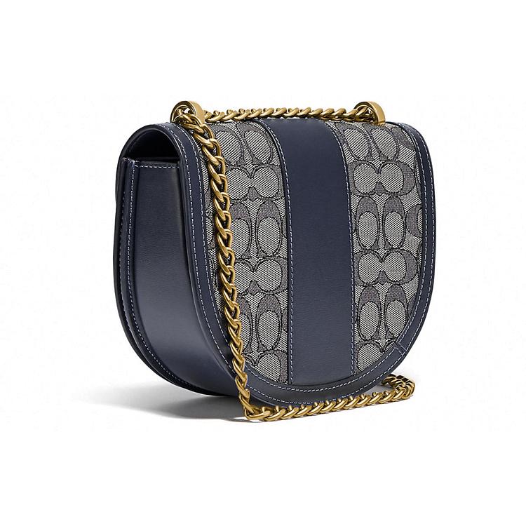 New COACH Alie Canvas With Leather Saddle Bag Shoulder Bag Crossbody Bag Small Size Women's Marine Blue C3464-B4RH3