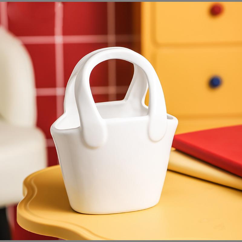 

Creative Bag Bag Hand Vase Black White Ceramic Hydroponic Flower Arrangement Container Room Wine Cabinet Flower Decoration Vase білий