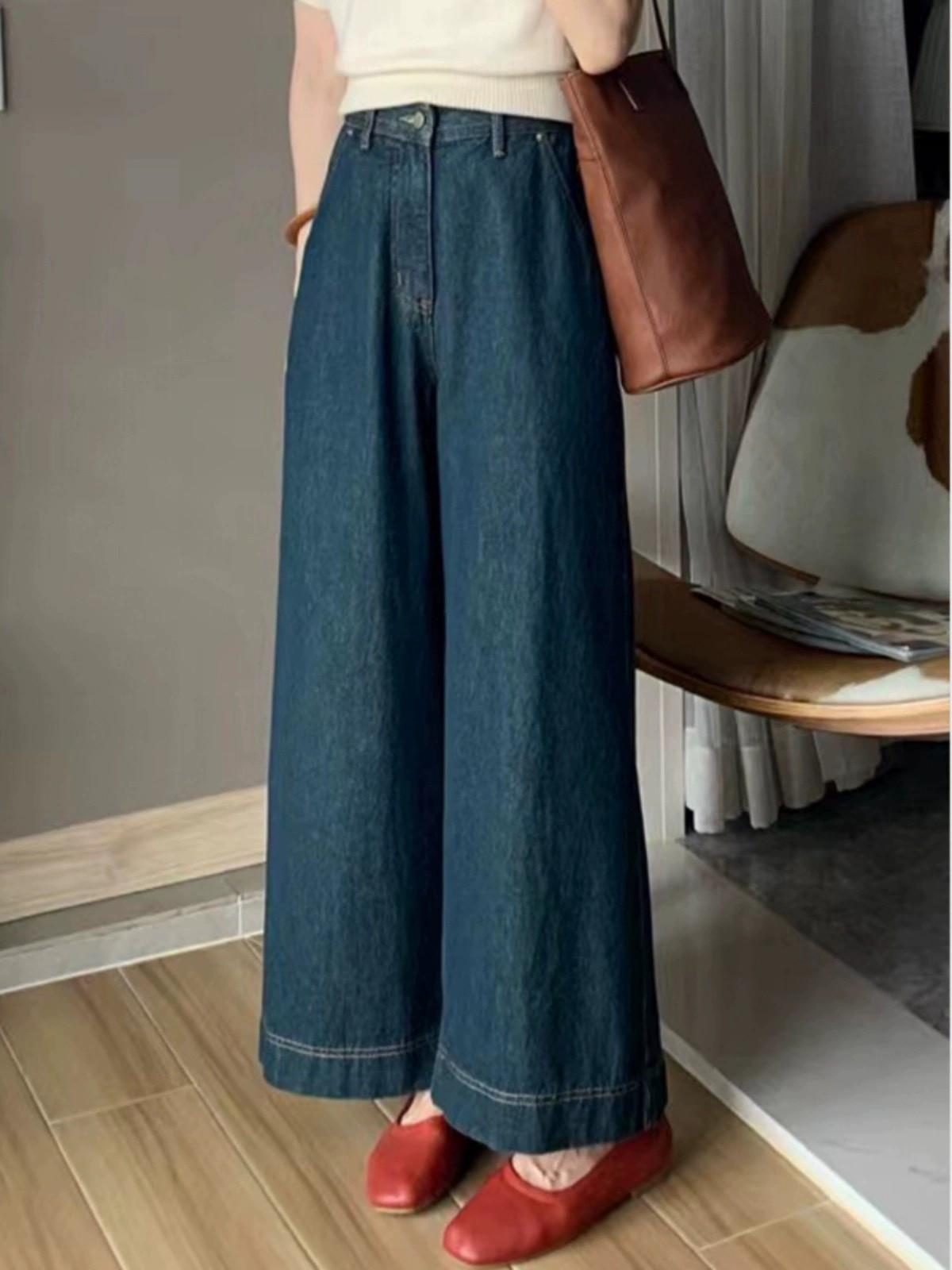 Women s Summer High Waist Light Wash Blue Wide-Leg Jeans Small