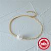 Simple Stylish S925 Sterling Silver Paper Clip Double Spell Irregular Baroque Special Shaped Pearl Bracelet Bracelet