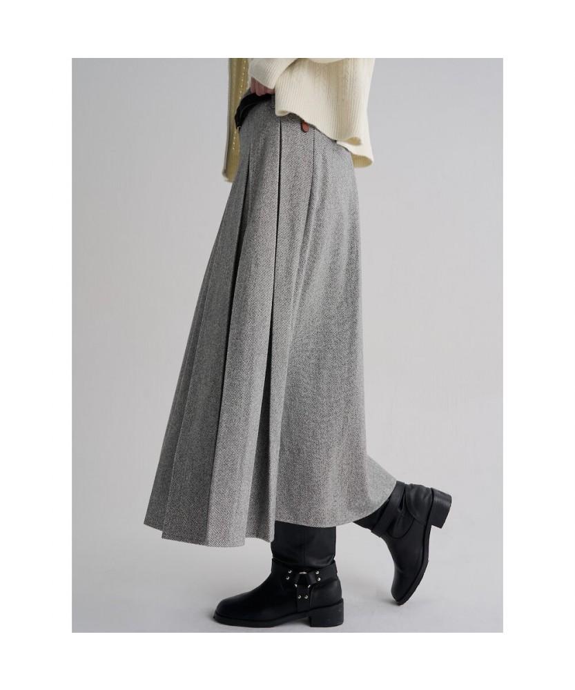 8SECONDS Belted Herringbone Skirt Gray
