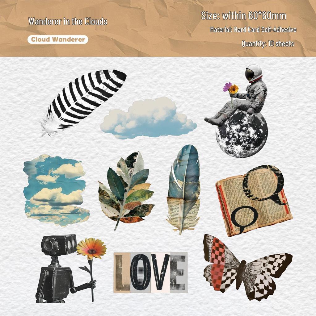 Retro Dream Collage Stickers: Poetry Series for DIY Journal Decoration - 6 Styles