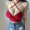 Women Irregular Vest Girls Low Chest Cross Halter Neck Lace Up Short Tank Tops