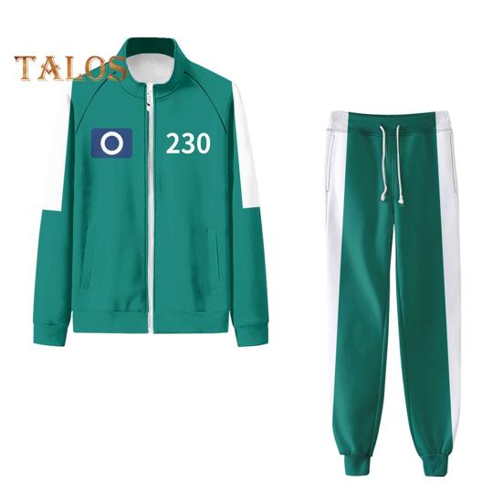 2 Pcs/Set Children Sweatshirt Pants Suit Cosplay Costume Contrast Color Lapel Zip-up Jacket Drawstring Elastic Waist Trousers Game Wooden Man Role