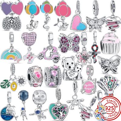 Nuovo Argento Sterling S925 Rosa Scooter Farfalla Fiore Albero Cuore Astronauta Perline Adatto Braccialetto Charm Originale Gioielli Fai da Te