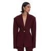 Suit European, American autumn and winter new temperament elegant v-neck waist burgundy high-end suit jacket