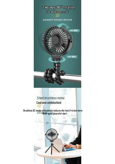 Silent Octopus Clip-On Baby Stroller & Desktop Fan with Sturdy Suspension