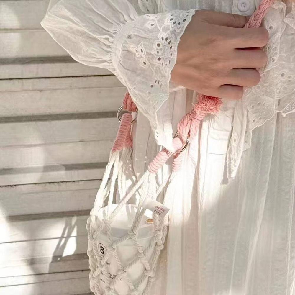Cotton Rope Crochet Cup Holder Breathable Foldable Portable Coffee Cup Bag Easy To Carry with Strap Hollow Out Cup Sleeve Mugs