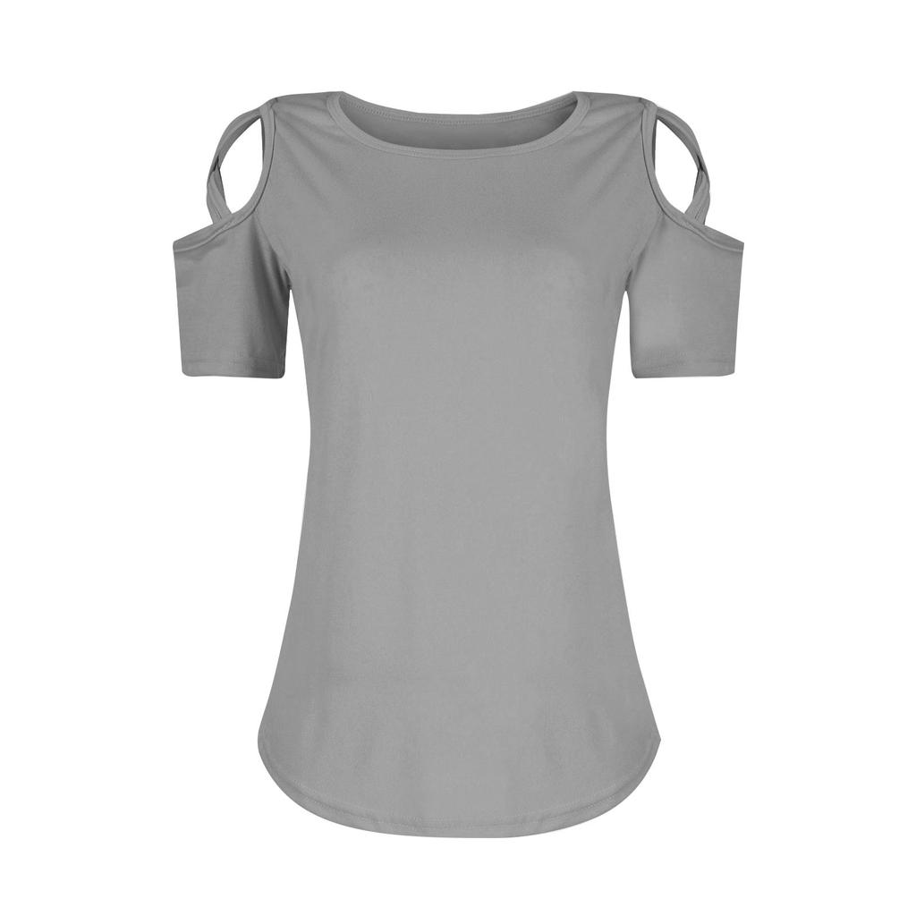 Women's Summer Fashion Casual Solid Color Strapless V-Neck Short Sleeve T-Shirt Top